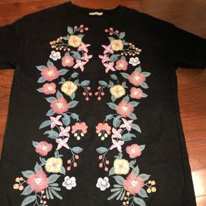 Floral Black T Shirt Dress